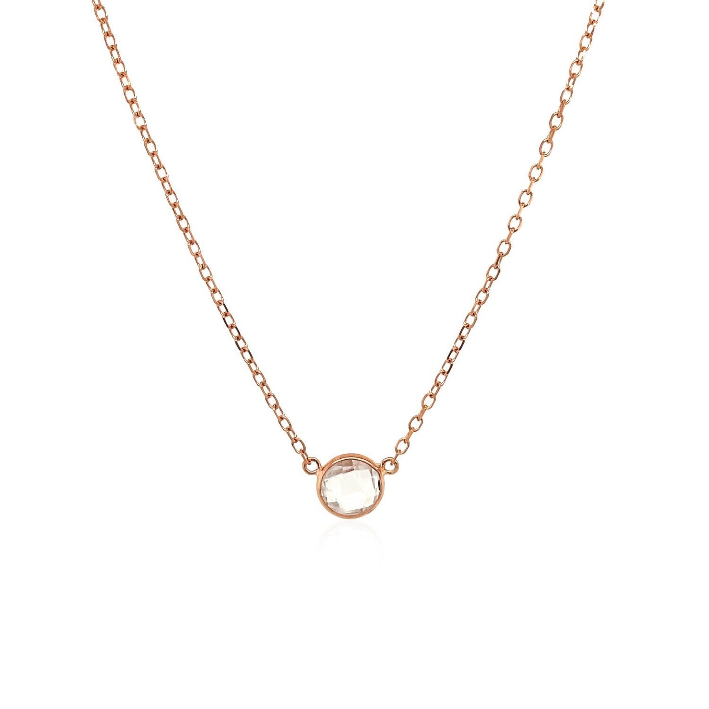 Cadena de oro rosa de 14k y 17 pulgadas con topacio blanco redondo