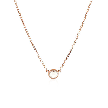 Cadena de oro rosa de 14k y 17 pulgadas con topacio blanco redondo