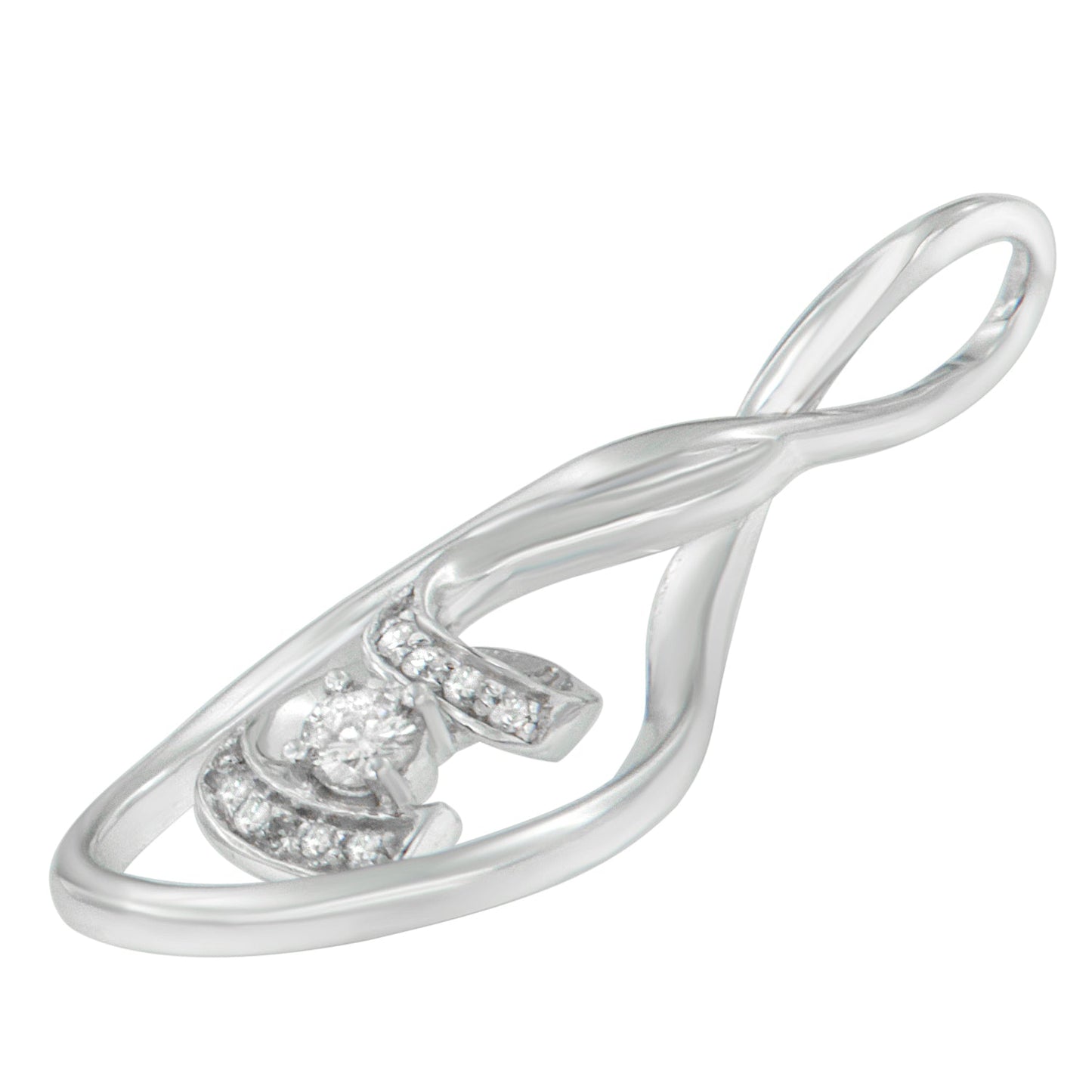 Espira 10K Oro Blanco 1/8 cttw Collar Colgante Espiral en Capas de Diamante de Talla Redonda (I-J, I1-I2)