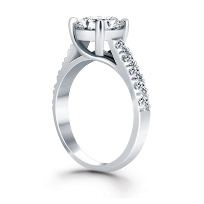 Anillo de compromiso de diamante de celosía de oro blanco de 14k
