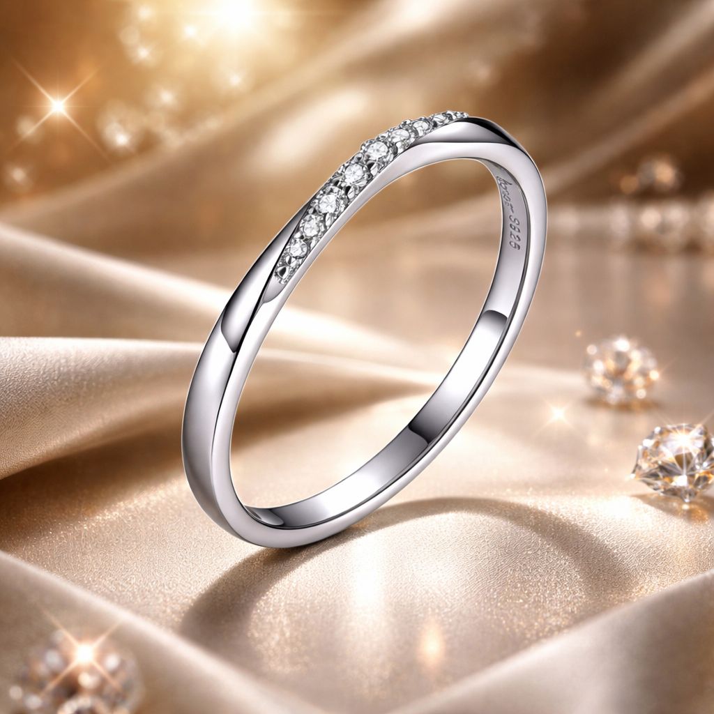 Anillo de Plata Fina 925 con Circonitas Engastadas y Baño de Platino Talla 6 para Mujer