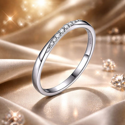 Anillo de Plata Fina 925 con Circonitas Engastadas y Baño de Platino Talla 6 para Mujer