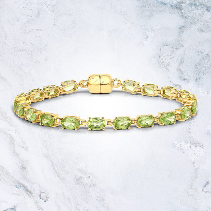 Pulsera de plata de ley .925 bañada en oro amarillo de 18K con peridoto auténtico de 9,03 quilates