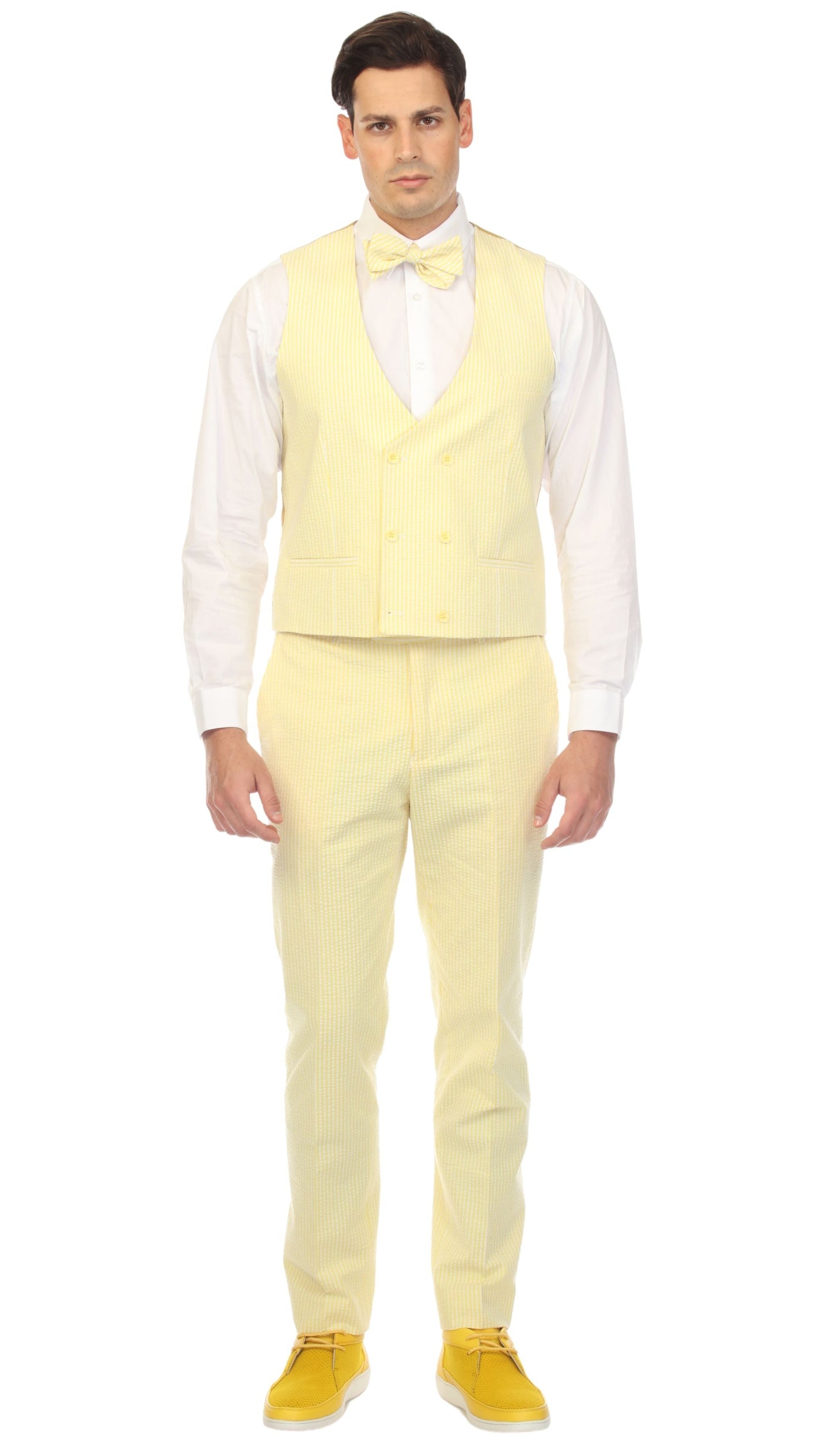 Men's Slim Fit Two Button Yellow Seersucker Suit