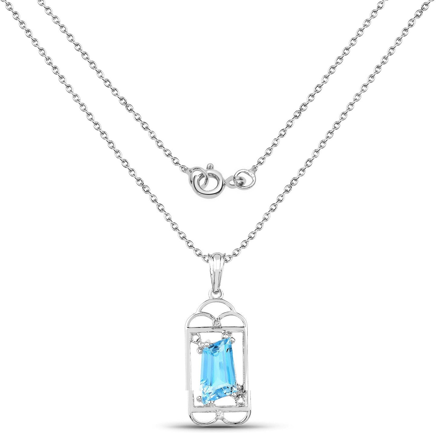 Colgante de plata de ley .925 con topacio azul suizo auténtico y topacio blanco de 4,57 quilates