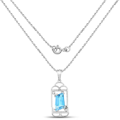 Colgante de plata de ley .925 con topacio azul suizo auténtico y topacio blanco de 4,57 quilates