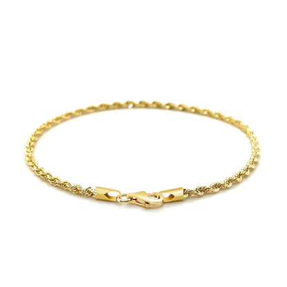 Pulsera de 2.5mm de oro amarillo de 10k sólido con diseño de cuerda y corte diamante