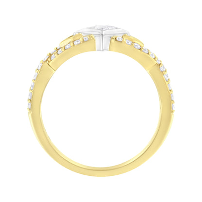 Anillo de oro de 10K bicolor con diamante de 2/3 Cttw, corte de cometa y banda retorcida (color H-I, claridad SI2-I1)