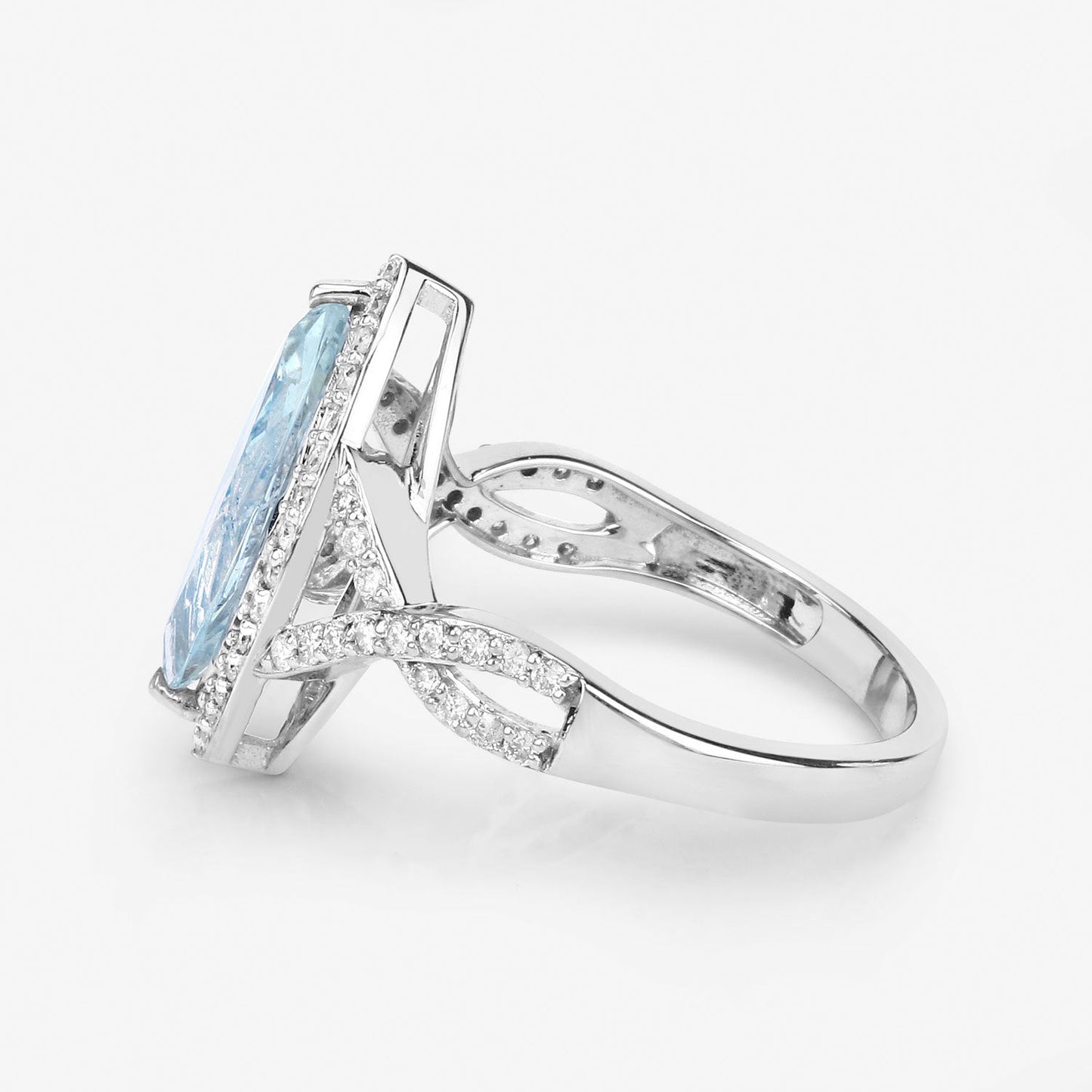 Anillo de oro blanco de 14K con aguamarina genuina de 2.24 quilates y diamantes blancos