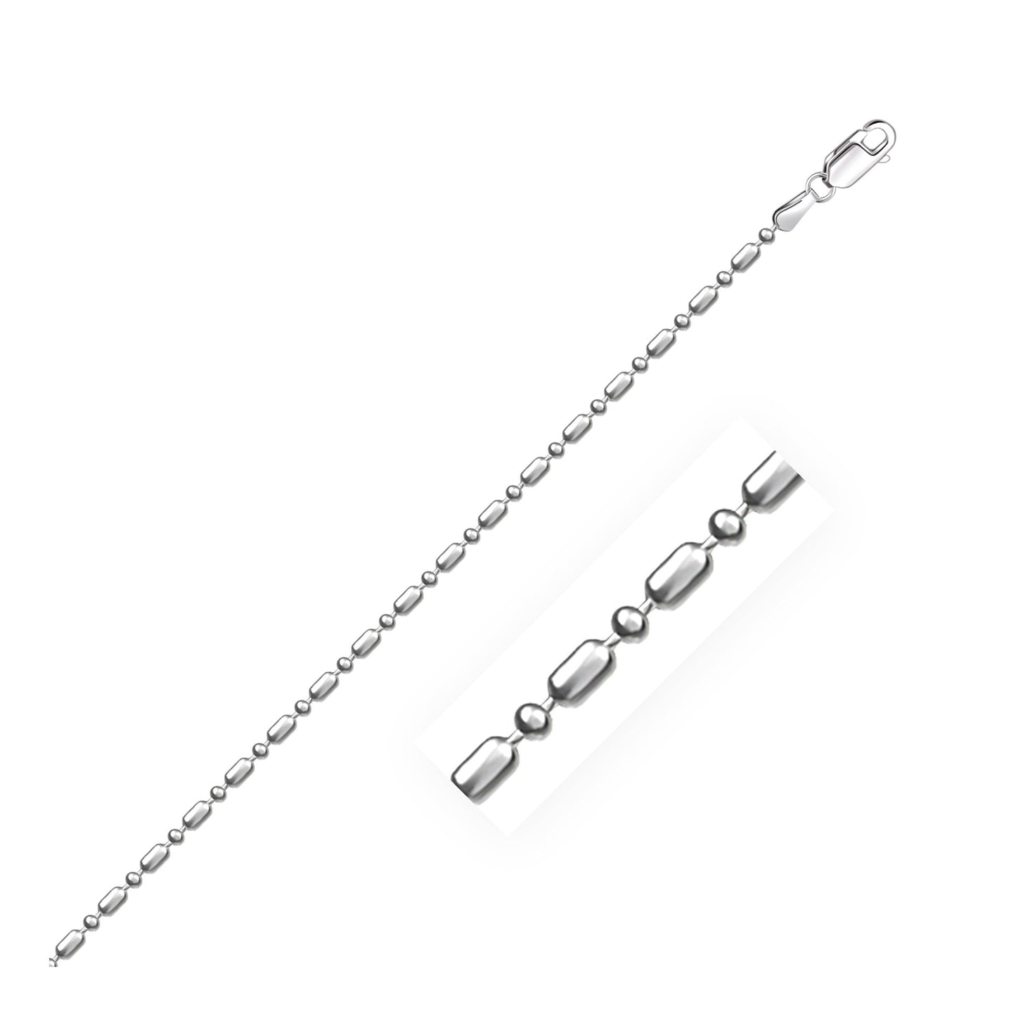 Cadena de cuentas alternas con corte de diamante de oro blanco de 14k y 1,5 mm