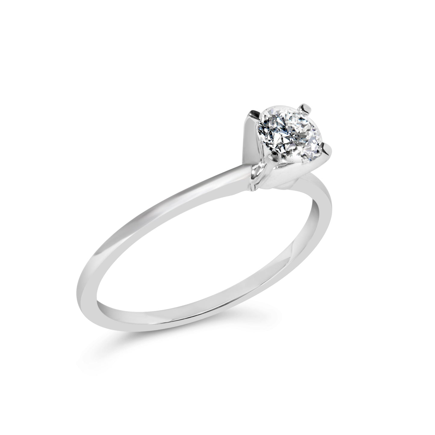Anillo de compromiso solitario de 4 puntas de oro blanco de 14 quilates con diamante redondo cultivado en laboratorio de 1/2 quilate total (color F-G, claridad VS2-SI1) - Talla 7