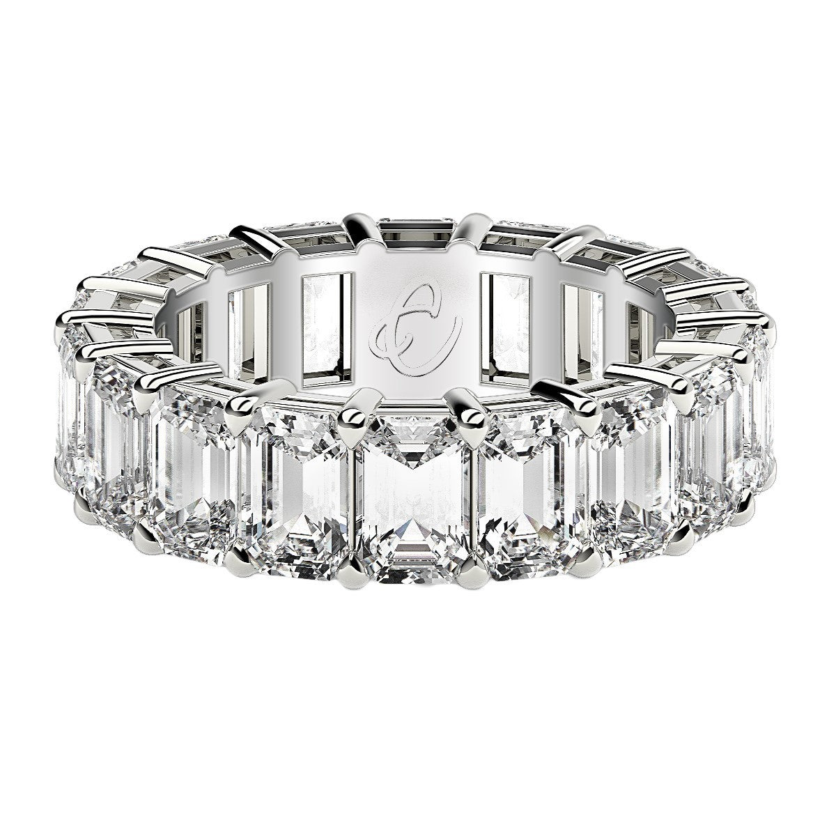 Anillo de eternidad de diamantes cultivados en laboratorio talla esmeralda en oro blanco de 14k (8 quilates totales FG/VS2)