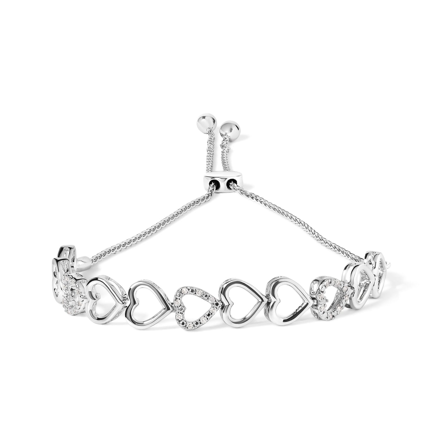 Pulsera bolo de eslabones de corazón de plata de ley .925 con 1/10 Cttw de diamante (color I-J, claridad I2-I3)