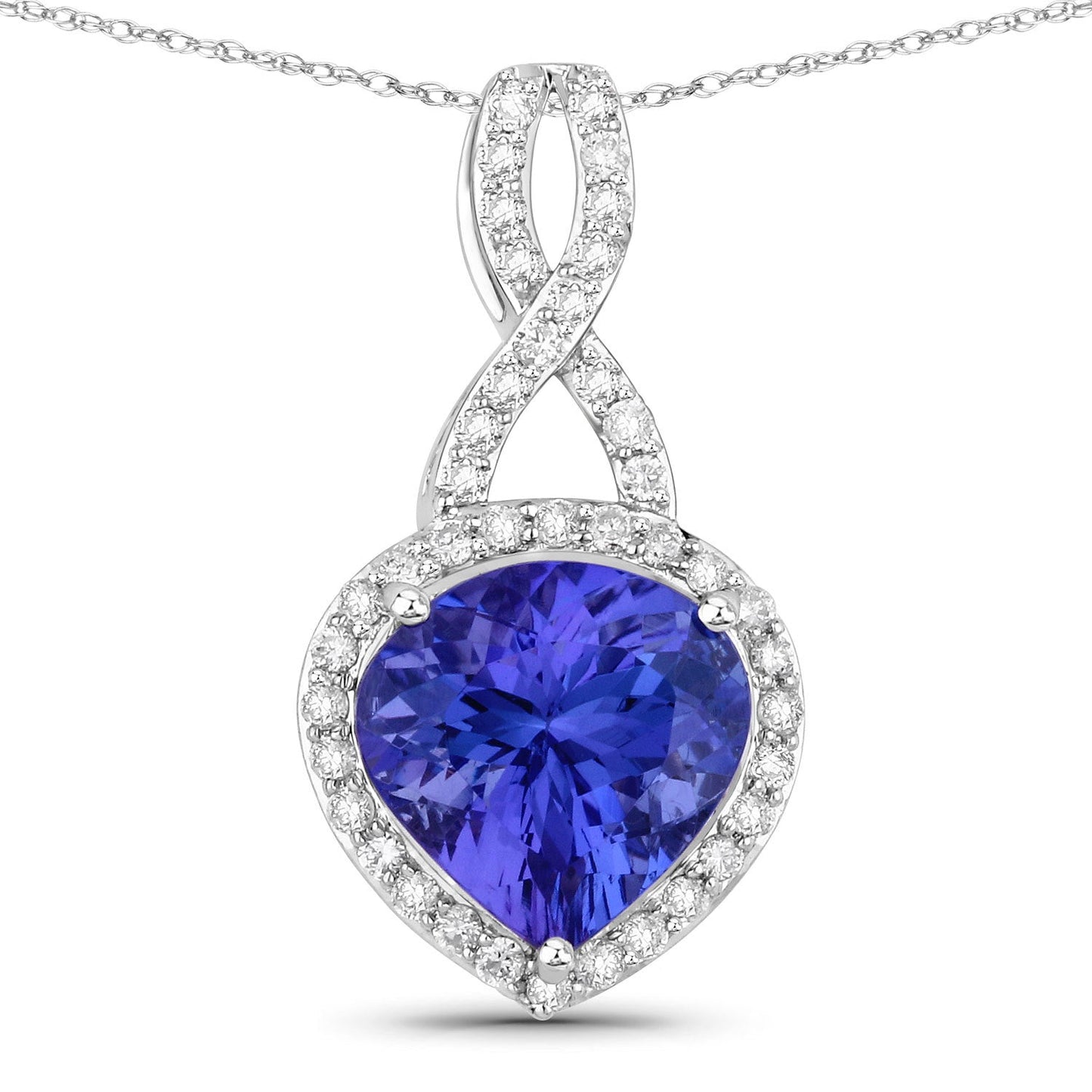 Colgante de oro blanco de 14 quilates con tanzanita genuina de 2,57 quilates y diamantes blancos