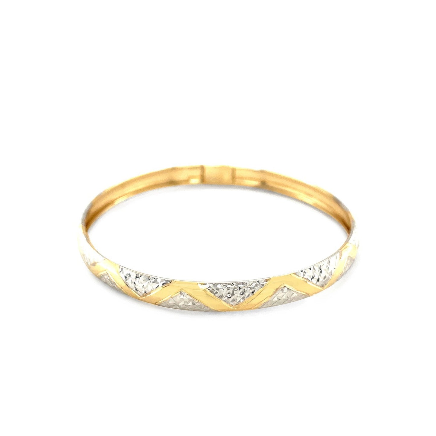 Brazalete de oro bicolor texturizado estilo zigzag de 10k