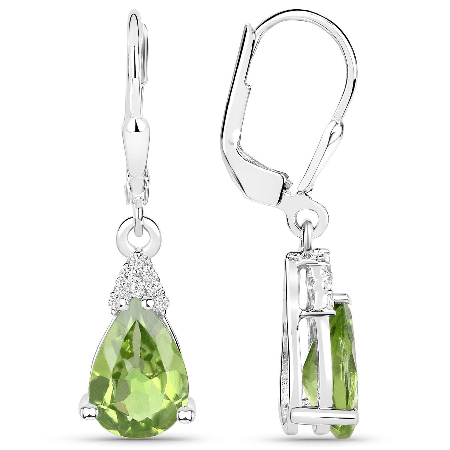 Aretes de plata de ley .925 con peridoto auténtico de 2.80 quilates y circonita blanca