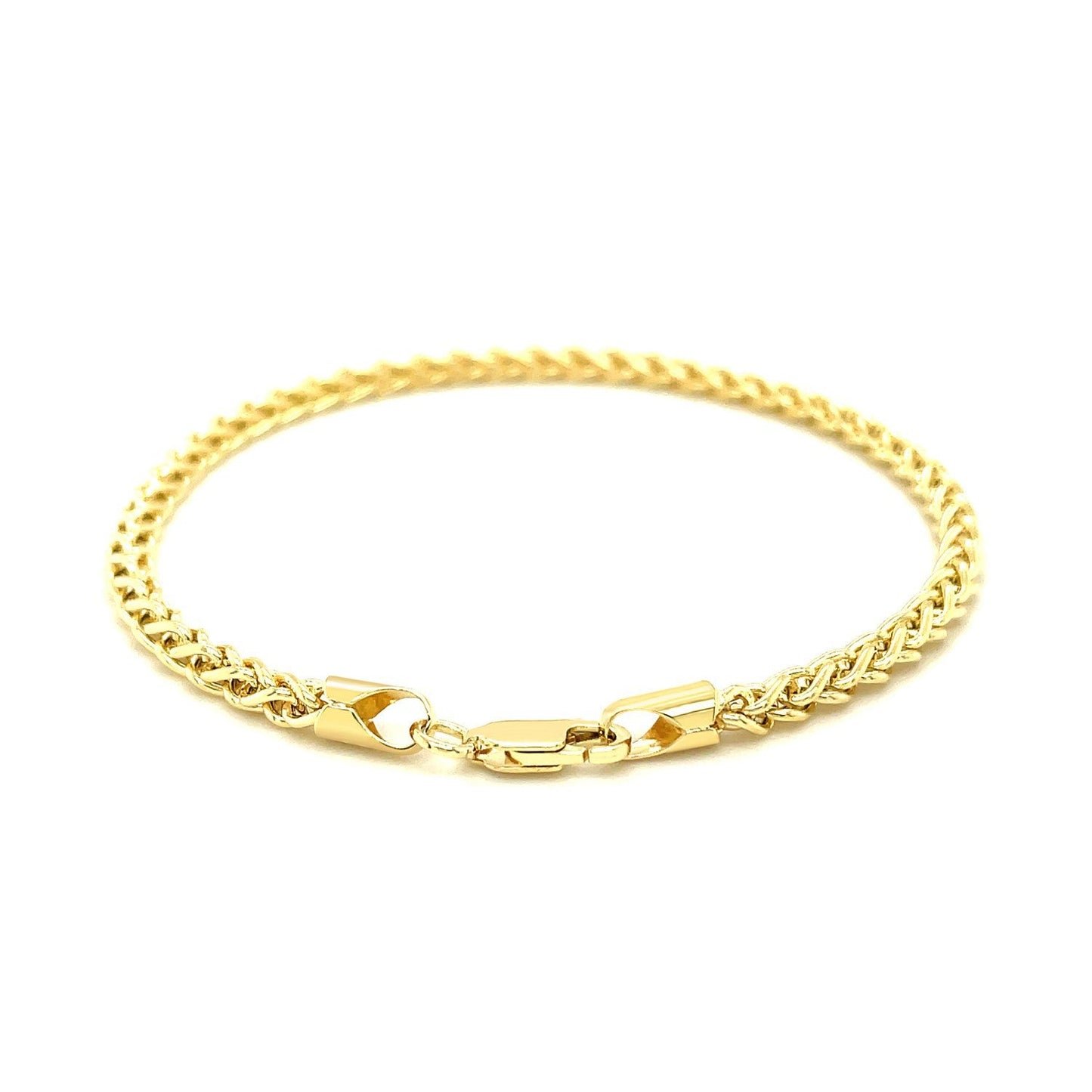 Pulsera de trigo ligera de oro amarillo de 14k y 3.3mm