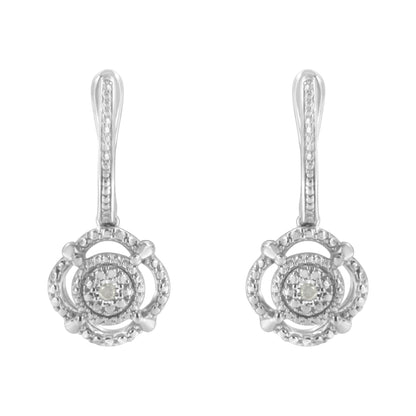 Aretes colgantes de plata de ley .925 con acento de diamante engastado milagrosamente (color I-J, claridad I3)