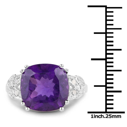 Anillo de plata de ley .925 con amatista auténtica de 5,87 quilates y diamantes blancos