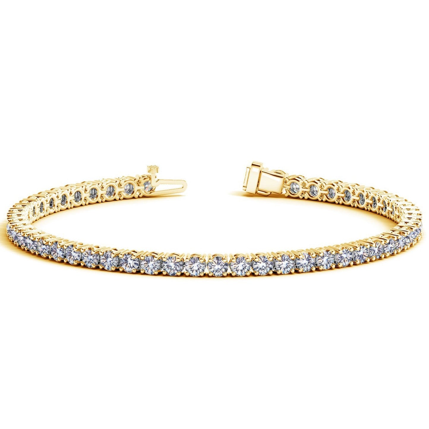 Pulsera de tenis de oro amarillo de 14 quilates con diamantes redondos cultivados en laboratorio (7 qt F/G VS2/SI1)