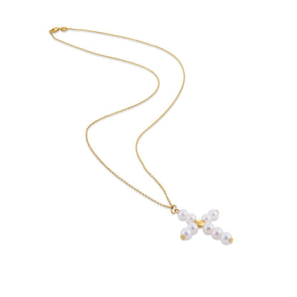 Colgante de cruz con perla de oro amarillo de 14k