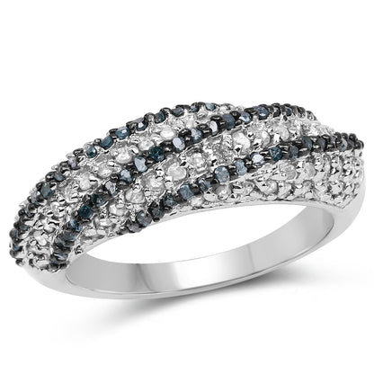 1.25 Carat Genuine Blue Diamond & White Diamond .925 Sterling Silver Ring