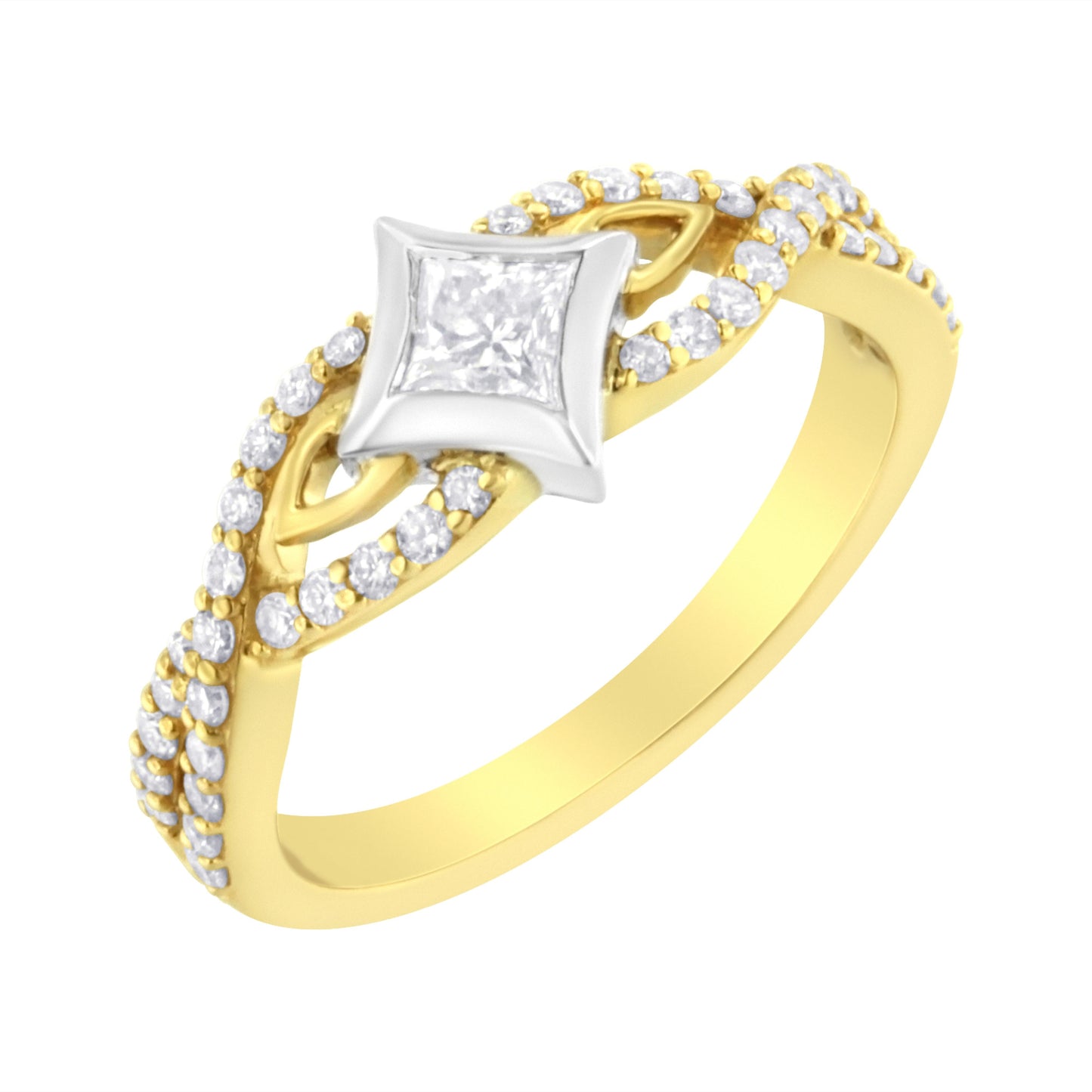 Anillo de oro de 10K bicolor con diamante de 2/3 Cttw, corte de cometa y banda retorcida (color H-I, claridad SI2-I1)
