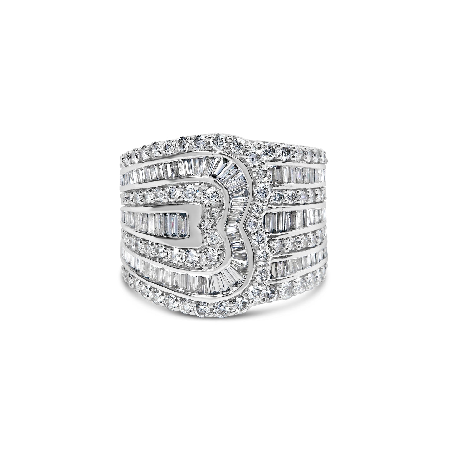 Anillo tipo bypass multihilera de oro blanco de 10K con diamantes redondos y de talla baguette de 2 1/2 ct. (color J-K, claridad I2-I3) - Talla de anillo 7
