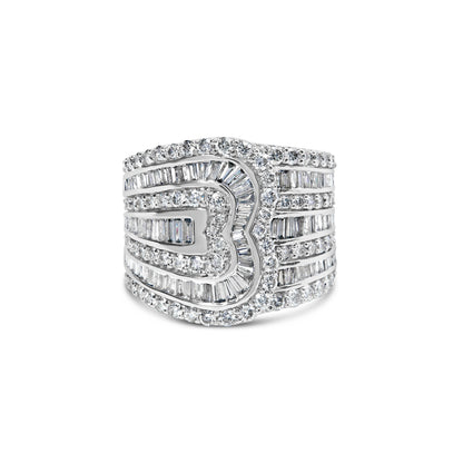 Anillo tipo bypass multihilera de oro blanco de 10K con diamantes redondos y de talla baguette de 2 1/2 ct. (color J-K, claridad I2-I3) - Talla de anillo 7