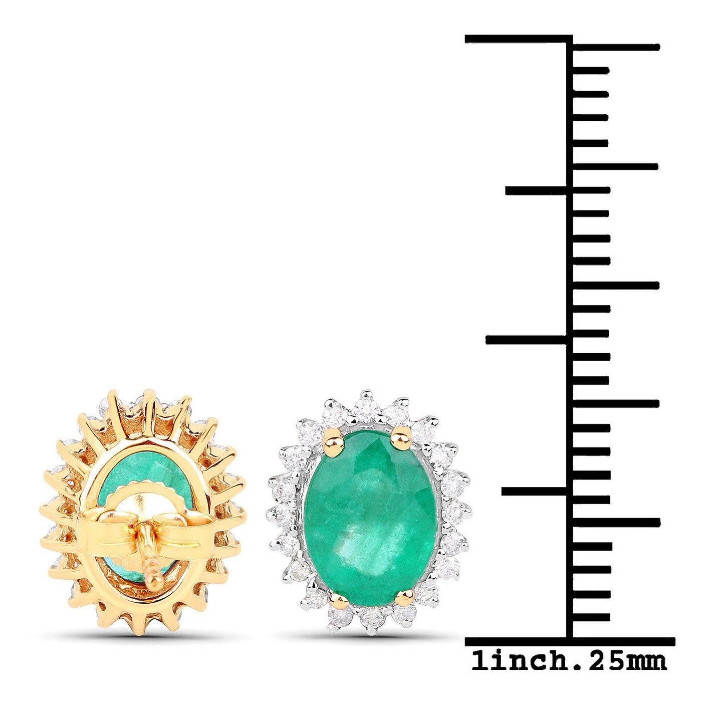 Pendientes de oro amarillo de 14 quilates con esmeralda zambiana auténtica de 2,66 quilates y diamantes blancos