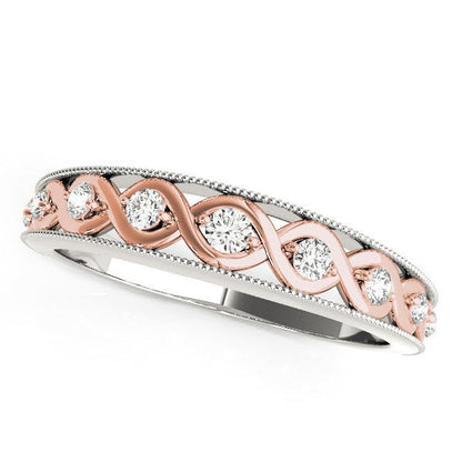 Alianza de diamantes Infinito de oro blanco y rosa de 14k (1/8 qt)