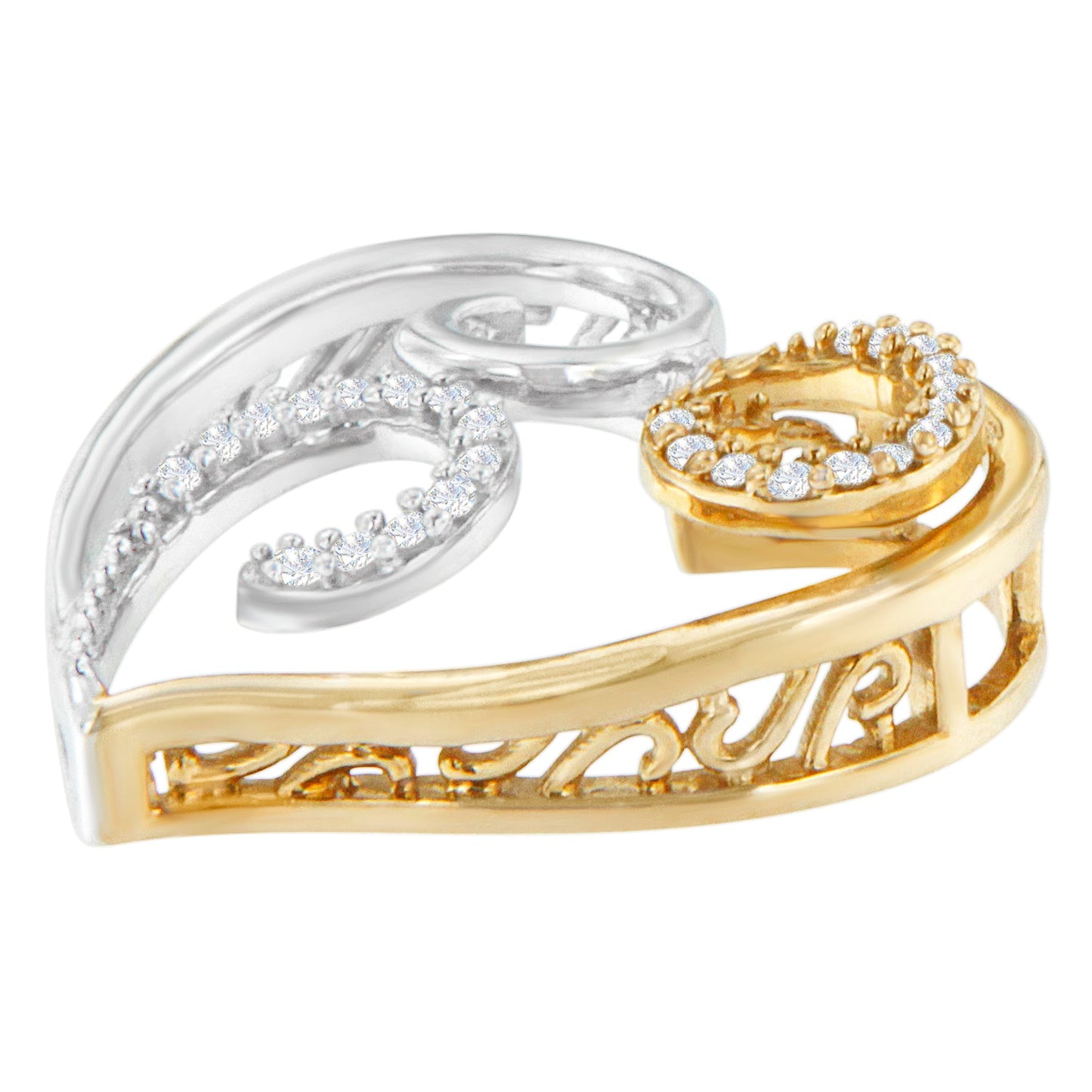 Collar con colgante de acento de corazón con forma de remolino de diamante de corte redondo de 1/10 cttw, oro de dos tonos de 10K (H-I, I1-I2)