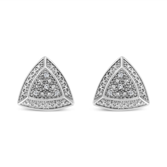 Aretes de plata esterlina .925 con diseño de trillones de 4 piedras con halo y acento de diamantes (Color H-I, Claridad I2-I3)