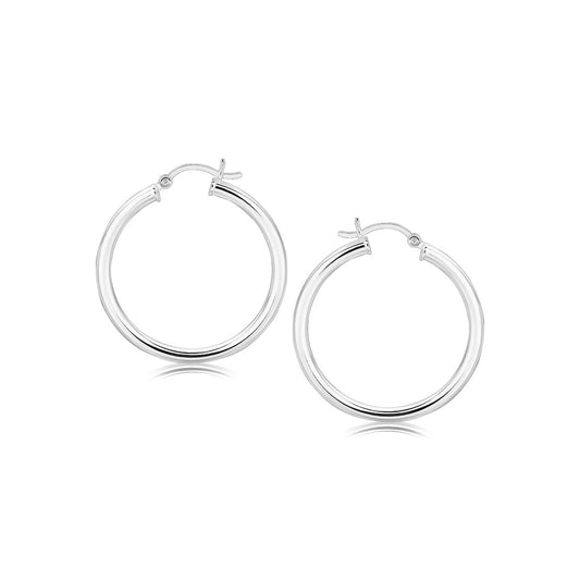 Pendientes de aro de plata esterlina con baño de rodio pulido (30 mm)