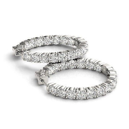 Pendientes de aro de oro blanco de 14 quilates con diamantes engastados de dos lados (3 1/2 quilates en total)