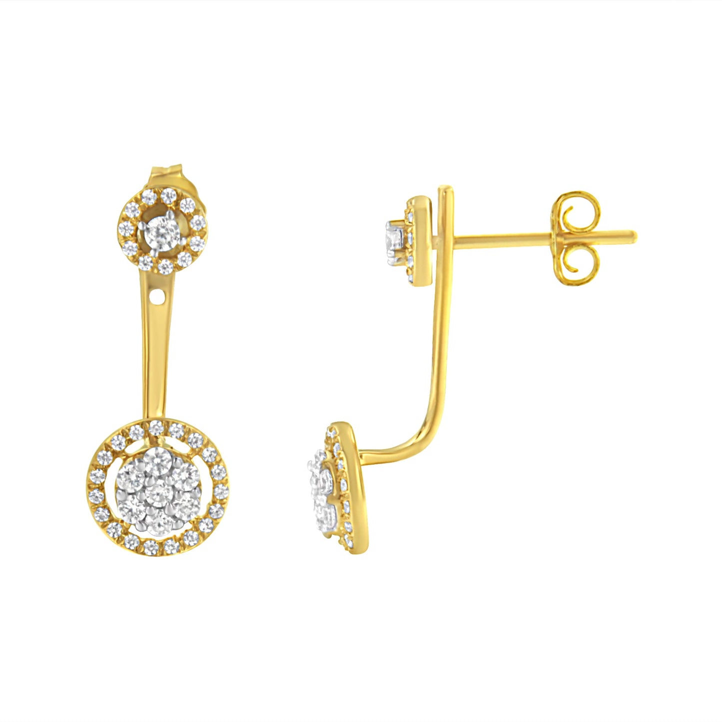 Pendientes de oro amarillo de 14 quilates laminado sobre plata de ley .925 con diamantes de 5/8 quilates totales, diseño de tachuela y colgante removibles (color I-J, pureza I2-I3)