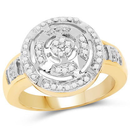 Anillo de Plata de ley .925 con baño de Oro Amarillo de 14K y Diamantes Blancos Genuinos de 0.21 Quilates