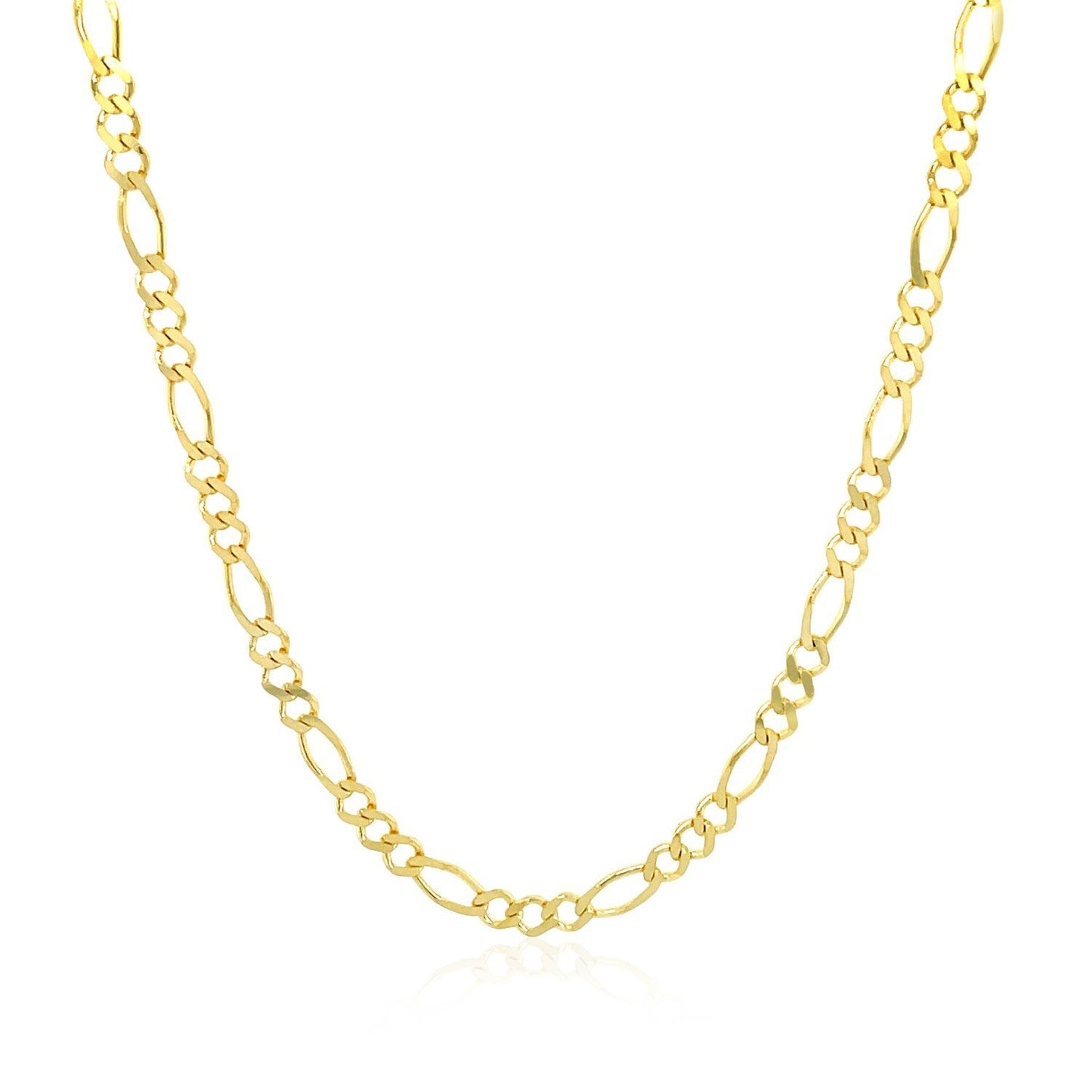 Cadena de Eslabones Figaro Sólida de Oro Amarillo de 14k y 2.8mm