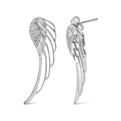 Pendientes de oro blanco de 14K con alas de ángel y diamantes creados en laboratorio de 1/4 Cttw (color F-G, claridad VS1-VS2)