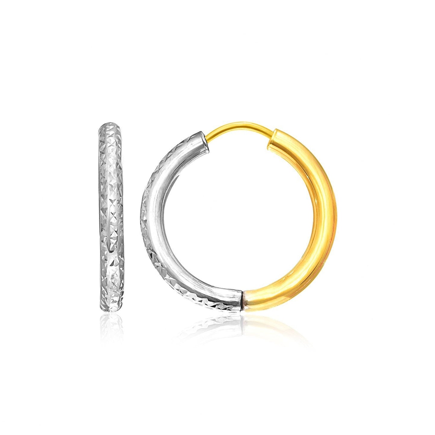 Pendientes de aro de oro bicolor de 14k con estilo texturizado