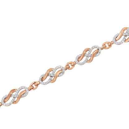 Pulsera de eslabones de oro rosa de 10K con diseño de bucle infinito y espiral de 1,0 Cttw de diamantes (Color I-J, Claridad I2-I3) - 7,25 pulgadas