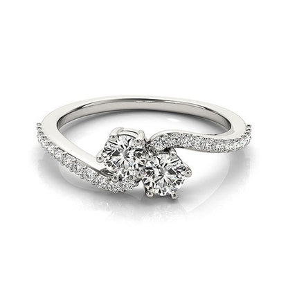 Anillo de oro blanco de 14k con banda curva y dos diamantes (3/4 quilates en total)
