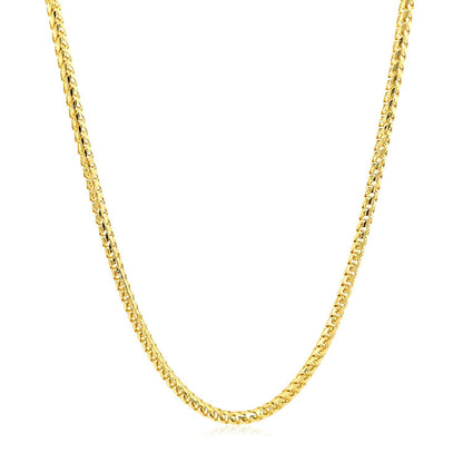 Cadena Franco redonda de 2.2mm de oro macizo amarillo de 14k con corte de diamante