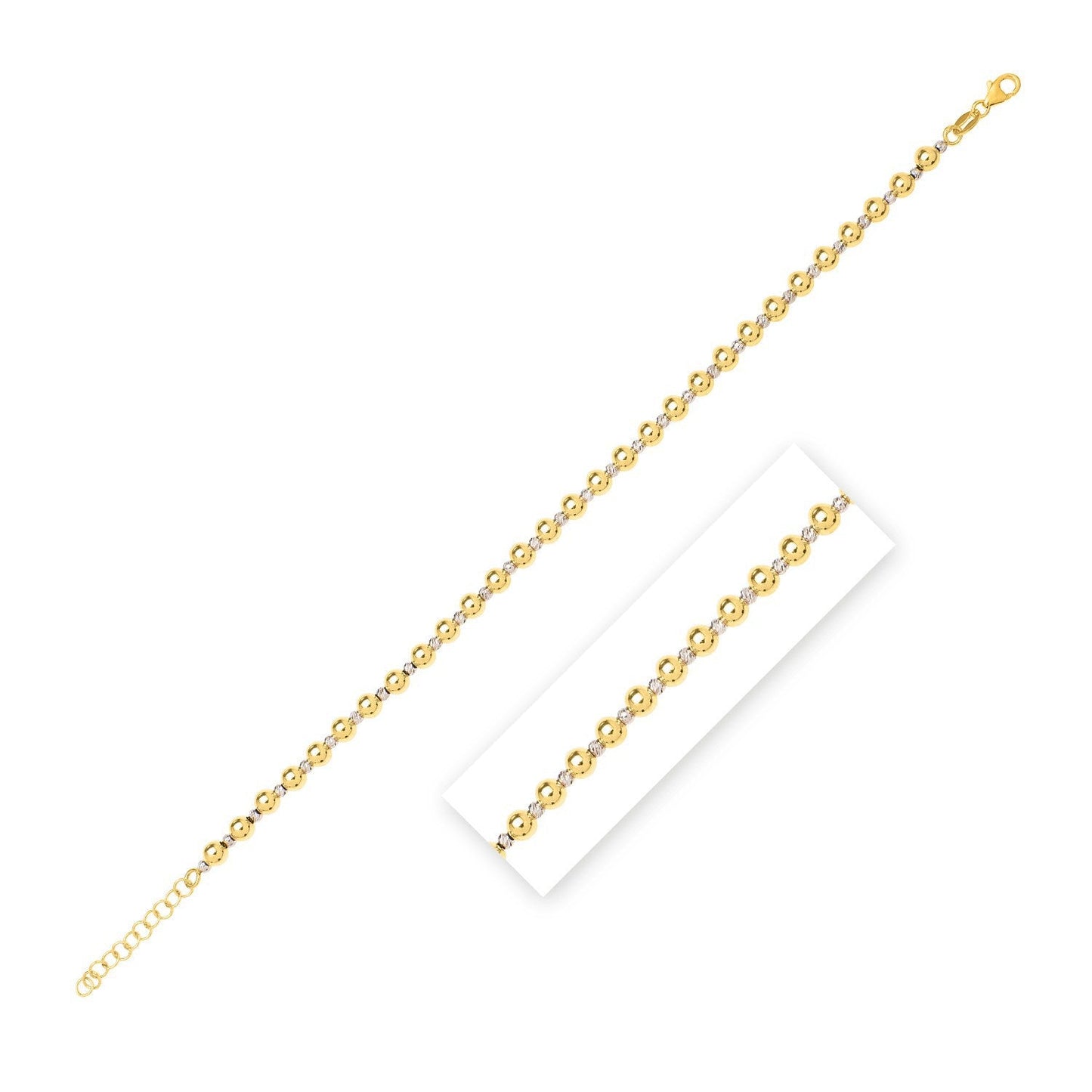 Pulsera de oro de dos tonos pulido de 14k con abalorios facetados (4.00 mm)