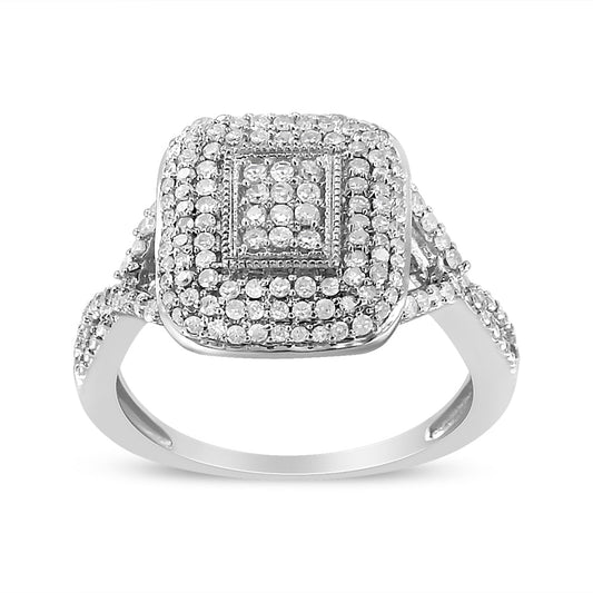 Anillo de plata esterlina .925 con diseño de racimo de diamantes de talla redonda de 1/2 quilate (I-J, I1-I2) - Talla 7
