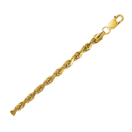 Cadena de cuerda hueca de oro amarillo de 10K con corte diamante (4.00 mm)