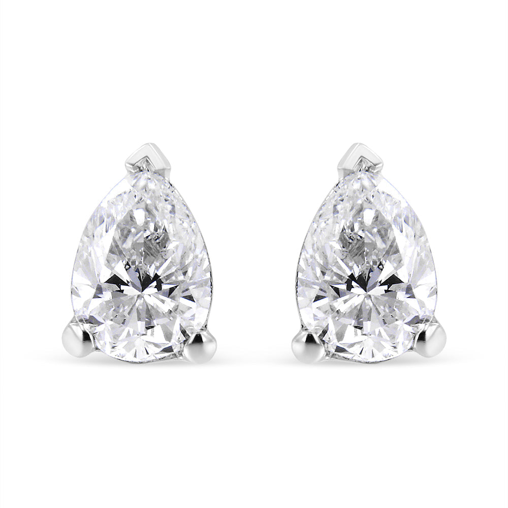 Pendientes de botón solitarios con diamantes cultivados en laboratorio en forma de pera de 1/2 quilate en oro blanco de 14K (color F-G, claridad VS2-SI1)