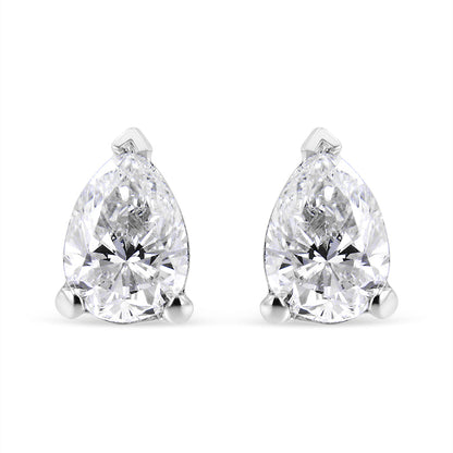 Pendientes de botón solitarios con diamantes cultivados en laboratorio en forma de pera de 1/2 quilate en oro blanco de 14K (color F-G, claridad VS2-SI1)