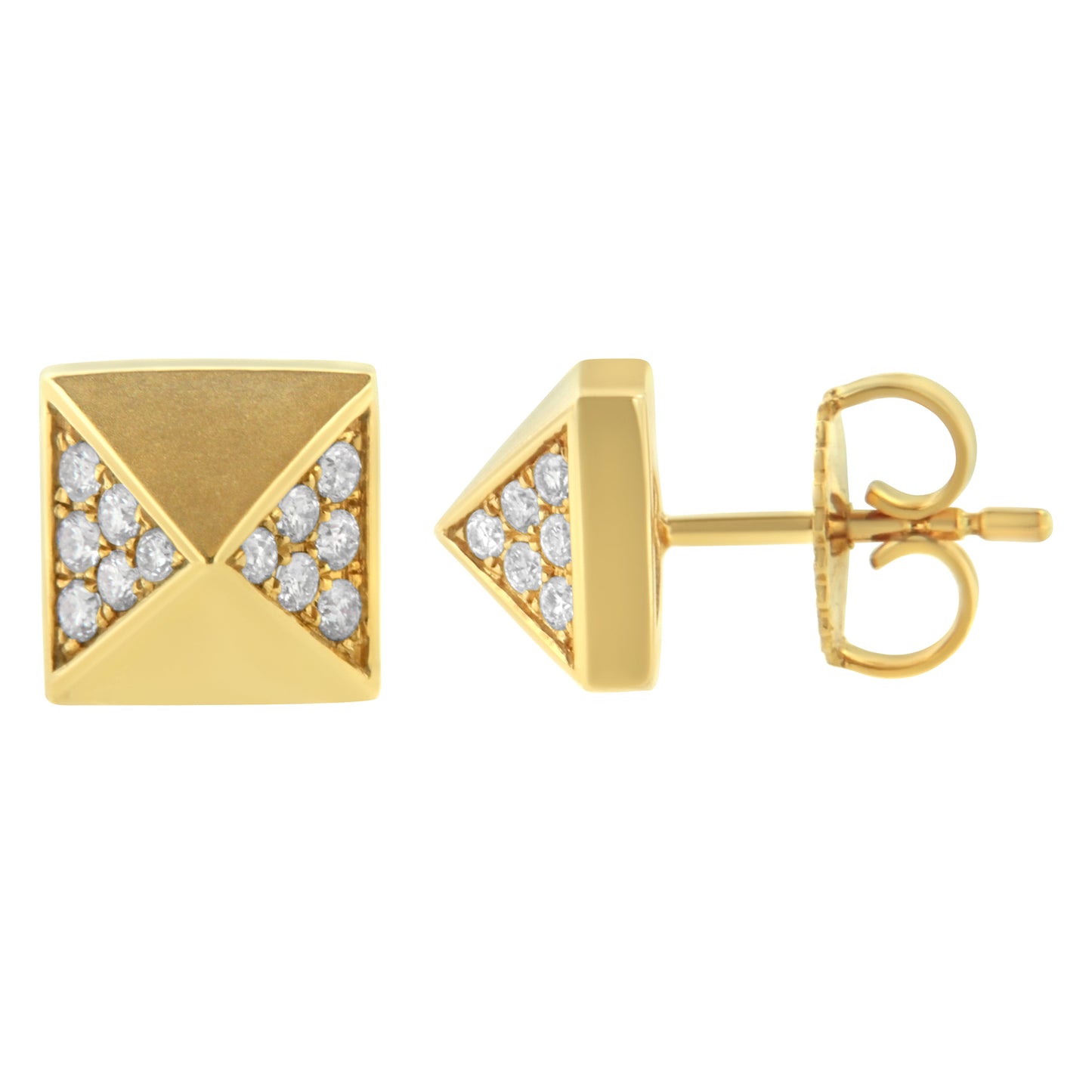 Pendientes de pirámide de oro amarillo de 14 quilates con diamantes de 1/4 Cttw (color G-H, claridad SI1-SI2)