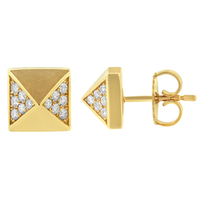 Pendientes de pirámide de oro amarillo de 14 quilates con diamantes de 1/4 Cttw (color G-H, claridad SI1-SI2)